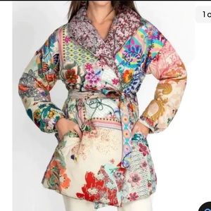 Johnny Was Multicolor Patchwork Puffer Jacket